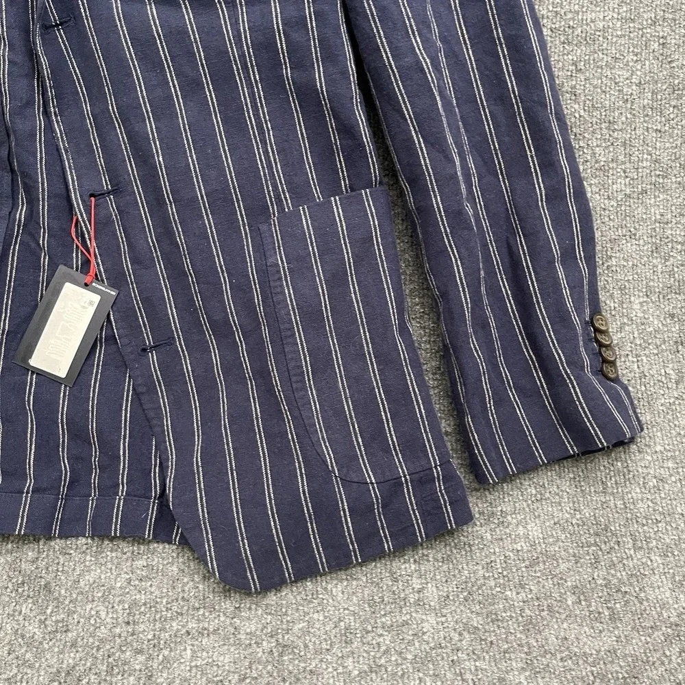 Cremieux Linen Blend Striped Sport Coat Men's Sz M Unstructured Navy Blue